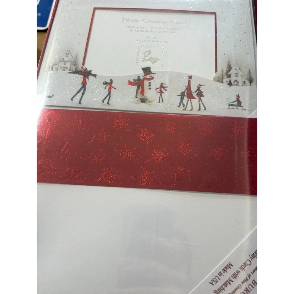 Burgoyne 40 Photo Christmas Cards With Matching Red Foil Envelopes Snowman Scene